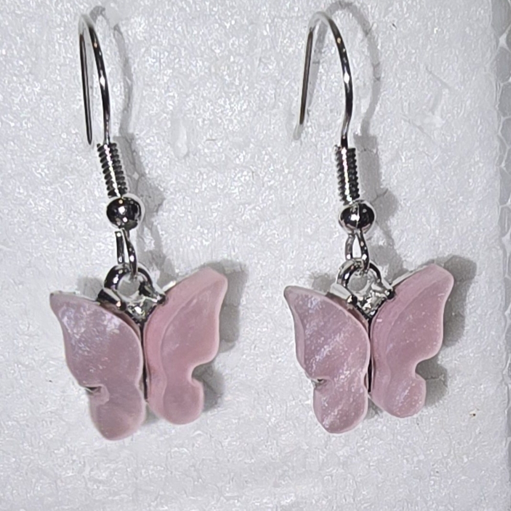 Delicate Pink and Silver Butterfly Earrings
